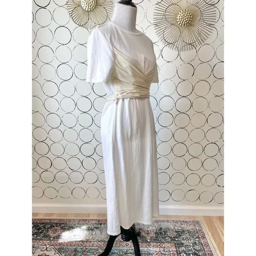 Zara Womens Midi T-Shirt Dress S White Wrap Minimalist Classic Capsule Timeless - Picture 2 of 9